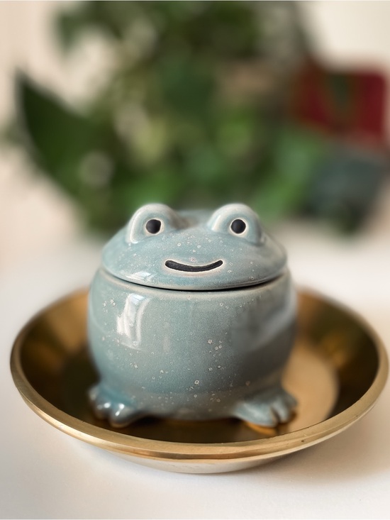 Urban Outfitters Other - Trinket Jar - Adorable Green-Grey Ceramic Frog Keepsake Jar